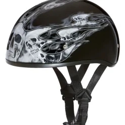 Daytona Skull Cap Helmet Skull Flames Silver