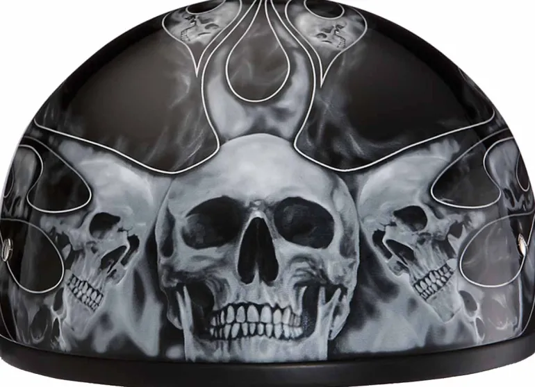 Daytona Skull Cap Helmet Skull Flames Silver